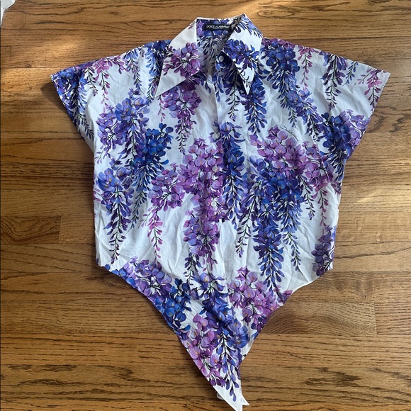 Dolce & Gabbana Purple and White Wisteria Print Tie Top - Picture 3 of 6